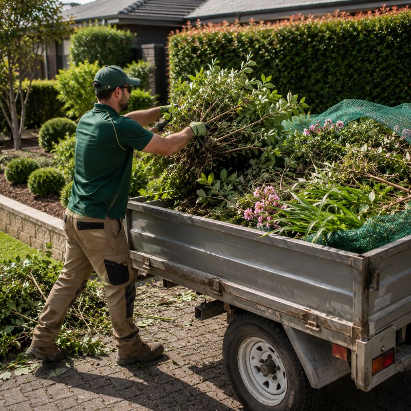 Garden clean up in Penrith with green waste and prunings loaded for removal